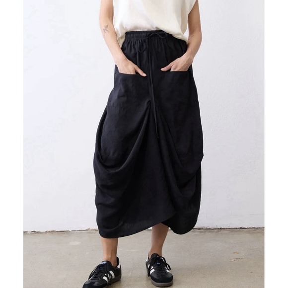 Ruti Light Poplin Go-To Skirt S/M Black Pockets Lagenlook NWT